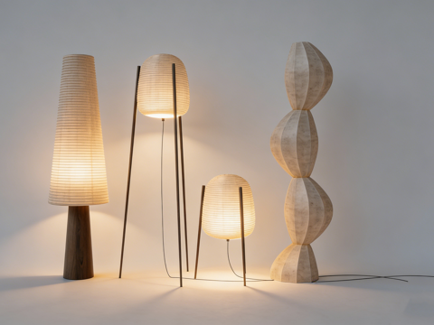 现代简约创意落地灯台灯 编织条纹锥形球形 设计师灯具  多款su模型