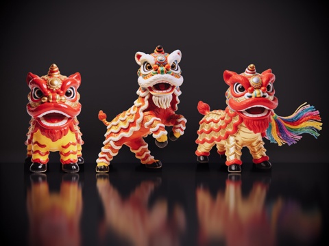 2D醒狮手办 醒狮公仔 舞狮活动 民俗活动 非物质文化遗产su模型
