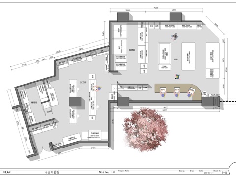 215㎡烘焙面包甜品饮品咖啡店平面布置图cad施工图