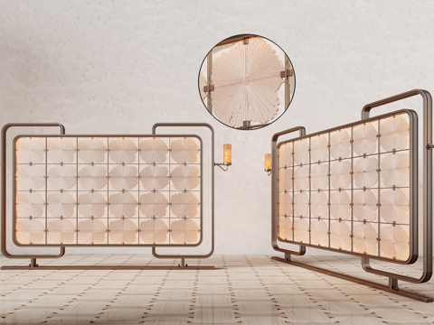 屏风  酒店屏风 格栅屏风 现代玻璃屏风 夹丝玻璃屏风 隔断su模型