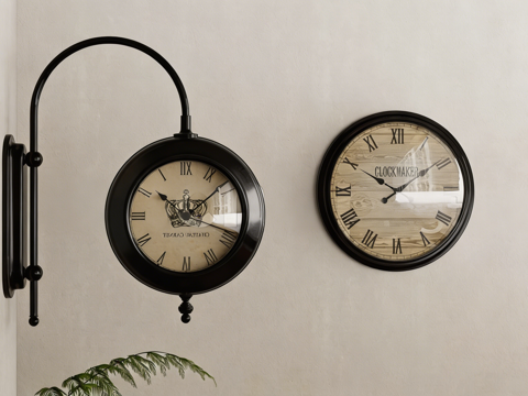 复古与现代挂钟 法式皇冠钟 简约黑框钟 背景墙装饰 挂钟 墙su模型