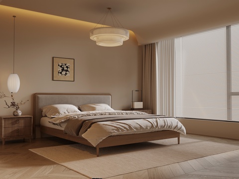 中古风卧室 床 床头柜su模型