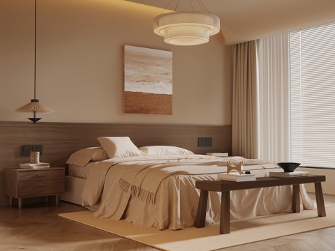 中古风卧室 床 床头柜su模型