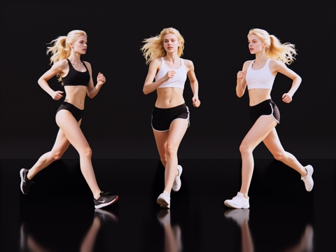 2D现代人物 运动装美女 运动装模特 跑步运动 夏季运动装su模型