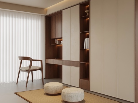 现代中古风衣帽间 梳妆台 换鞋凳su模型