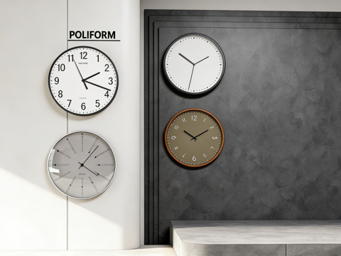 ​  现代简约挂钟 半透明挂钟 银色钟表  创意钟表  现代su模型