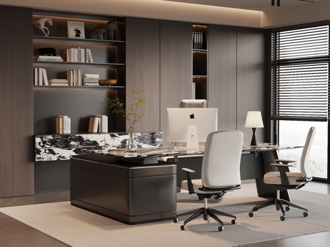 现代意式办公室 经理办公室 办公桌椅 老板椅su模型