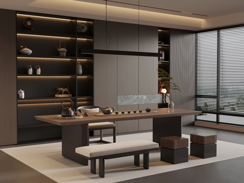 现代意式茶室su模型