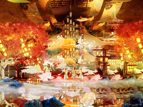 新中式国潮网红打卡 古风灯会 舞台美陈su模型