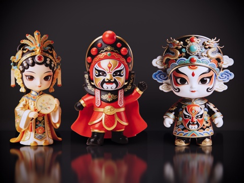 2D国潮手办 戏剧公仔 川剧变脸 民俗活动 非物质文化遗产su模型