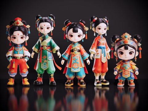 2D国潮手办 国潮公仔 国潮形象公仔 民俗活动 非物质文化遗su模型