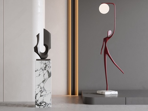 现代意式雕塑摆件 艺术雕塑 金属雕塑 落地灯su模型