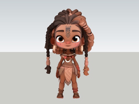 卡通手绘风 部落原住民小女孩 三维人物模型Q 版卡通 原始部su模型