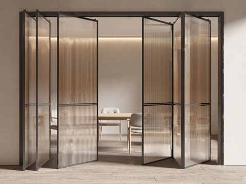 现代轻奢折叠门 现代折叠门 推拉长虹玻璃门su模型