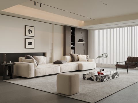 现代客厅 沙发茶几组合 背景墙su模型