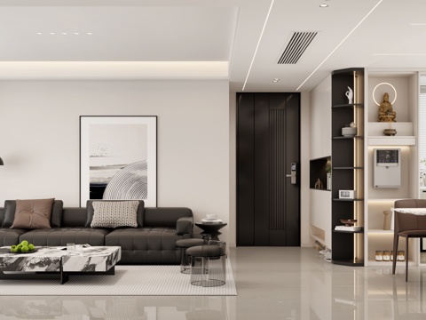  黑白灰客餐厅 现代客餐厅 意式客餐厅 意式餐桌 意式沙发3d模型 