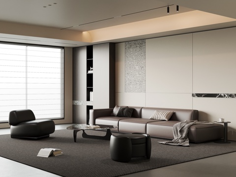 现代意式客厅 沙发茶几组合su模型