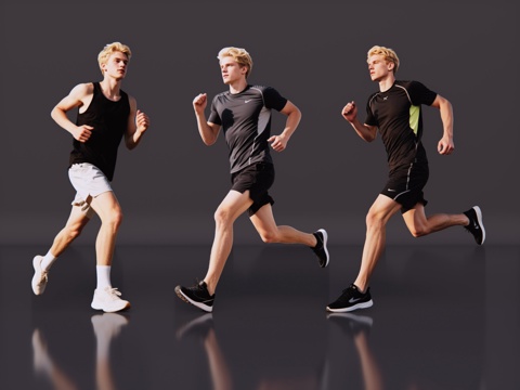 2D现代人物 时尚运动装 运动装模特 跑步运动 运动装帅哥su模型