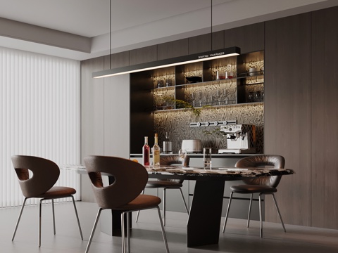 现代意式餐厅 餐边柜 酒柜 餐桌椅su模型