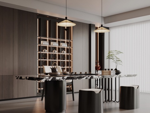 现代意式茶室 茶桌椅 茶柜su模型