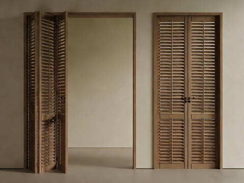 中古侘寂折叠门 百叶折叠门 推拉门 百叶门su模型su模型