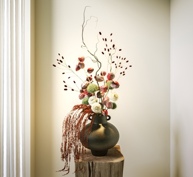 花瓶 中古花艺盆景 陶罐花瓶 干枝花艺 装饰摆件 侘寂花 现su模型