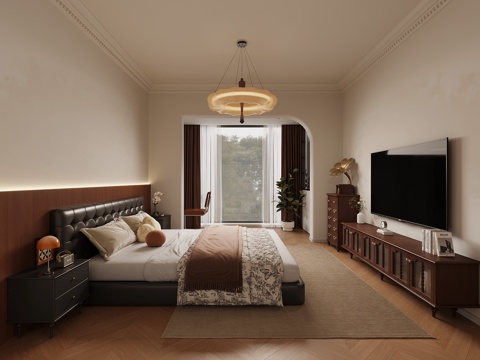  法式卧室 床 床头柜3d模型 