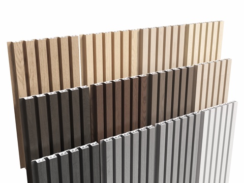 长城板 格栅板 木饰面 长城背景板 护墙板 格栅木饰面su模型