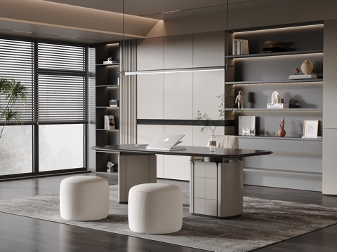 现代书房 书桌椅 书柜3d模型