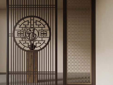 新中式隔断su模型