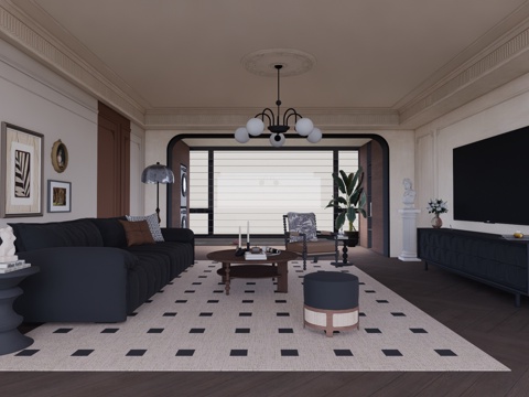 茶室 卫生间 厨房 客餐厅 阳台 衣帽间 客厅su模型