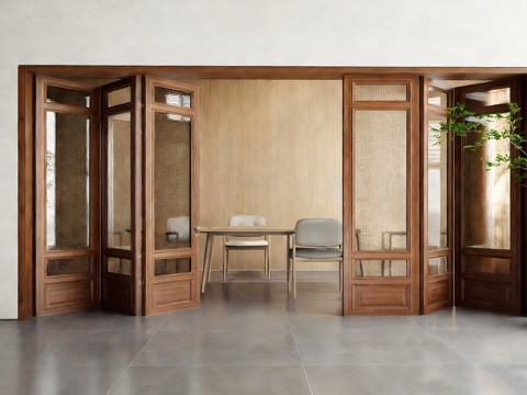 新中式折叠门 玻璃折叠门su模型