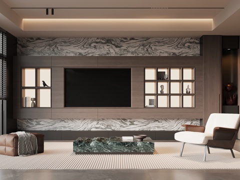 现代意式客厅 电视背景墙su模型