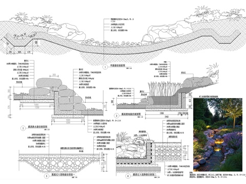 旱溪驳岸溪流跌水湿地过人道路节点CAD施工图cad施工图