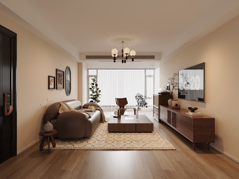 中古复古风家居客厅 电视柜 沙发茶几组合su模型