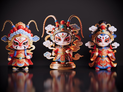 2D国潮手办 戏剧公仔 川剧变脸 民俗活动 非物质文化遗产su模型