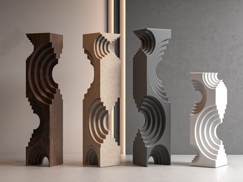 现代雕塑摆件 现代石头雕塑su模型