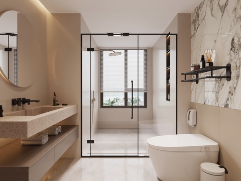 现代意式卫生间 干湿分离卫生间su模型