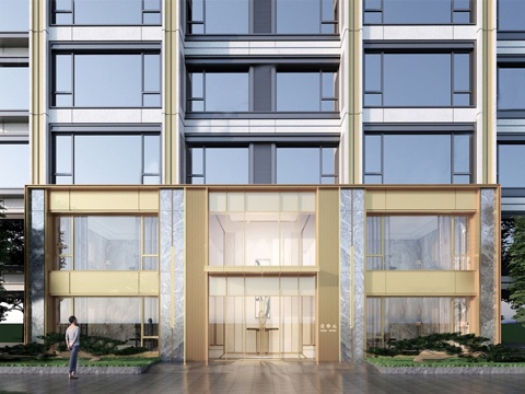 现代小区单元楼入户门 小区楼栋双开门 小区入户大门su模型