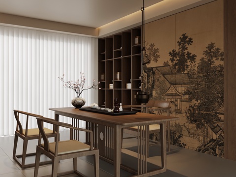 新中式宋氏风茶室 茶桌椅 茶柜su模型su模型