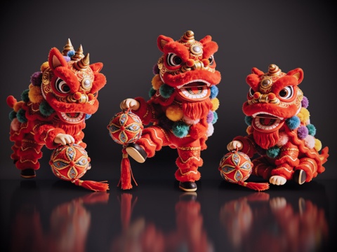 2D醒狮手办 醒狮公仔 舞狮活动 民俗活动 非物质文化遗产su模型