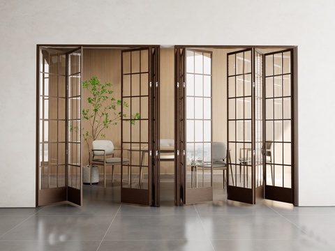 新中式折叠门 简约折叠门 中式折叠门su模型
