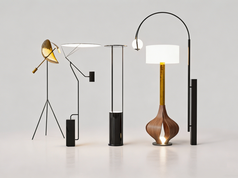 意式轻奢金色弯曲顶面落地灯 细黑支架 客厅角落艺术灯 金色叶su模型