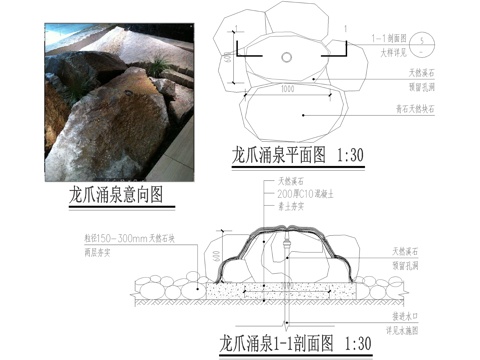 龙爪涌泉水景置石节点cad施工图