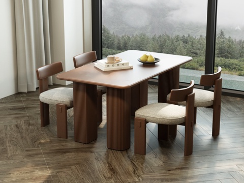 现代中古餐厅 现代中古餐桌椅 现代餐厅 现代餐桌 中古餐桌椅su模型