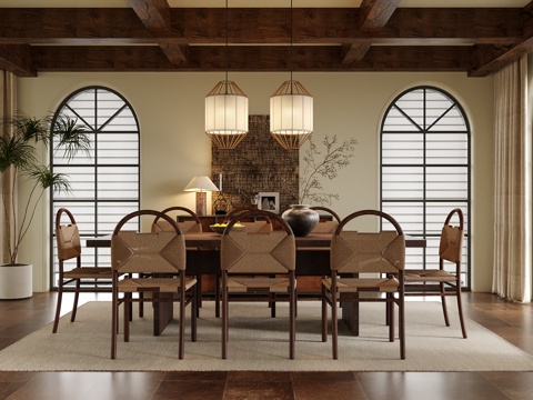 现代餐厅 餐桌椅su模型