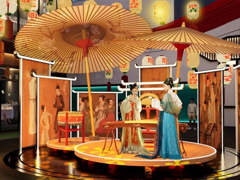 新中式美陈舞台 油纸伞 戏曲舞台su模型