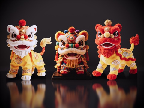 2D醒狮手办 醒狮公仔 舞狮活动 民俗活动 非物质文化遗产su模型