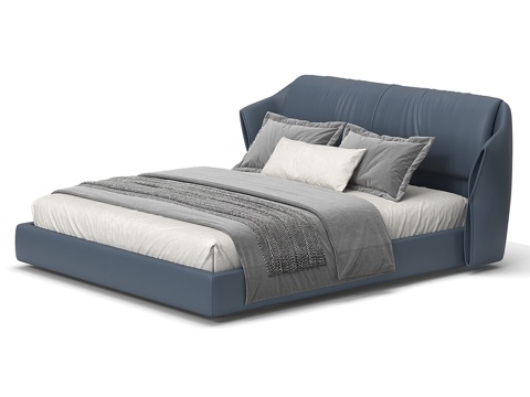 现代简约双人床 双人床 简约床 卧室床 抱枕3d模型