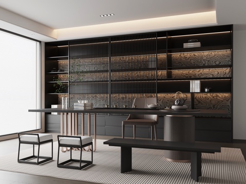 现代意式茶室 茶桌椅 茶柜su模型